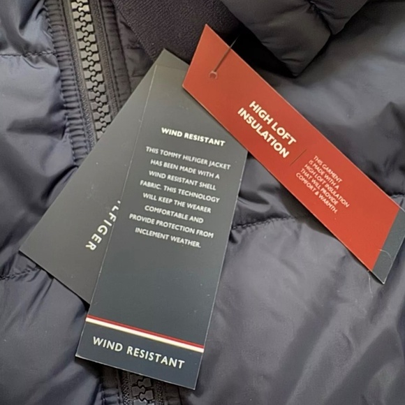 Tommy Hilfiger Hooded Wind Resistant Puffer Jacket Navy Dark Blue Mens Large L - Picture 5 of 5